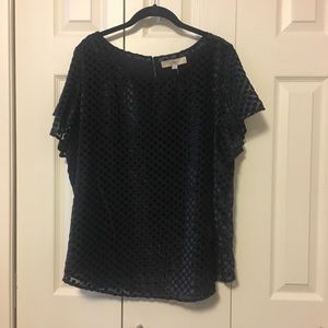 Loft Navy Velvet Flutter Top